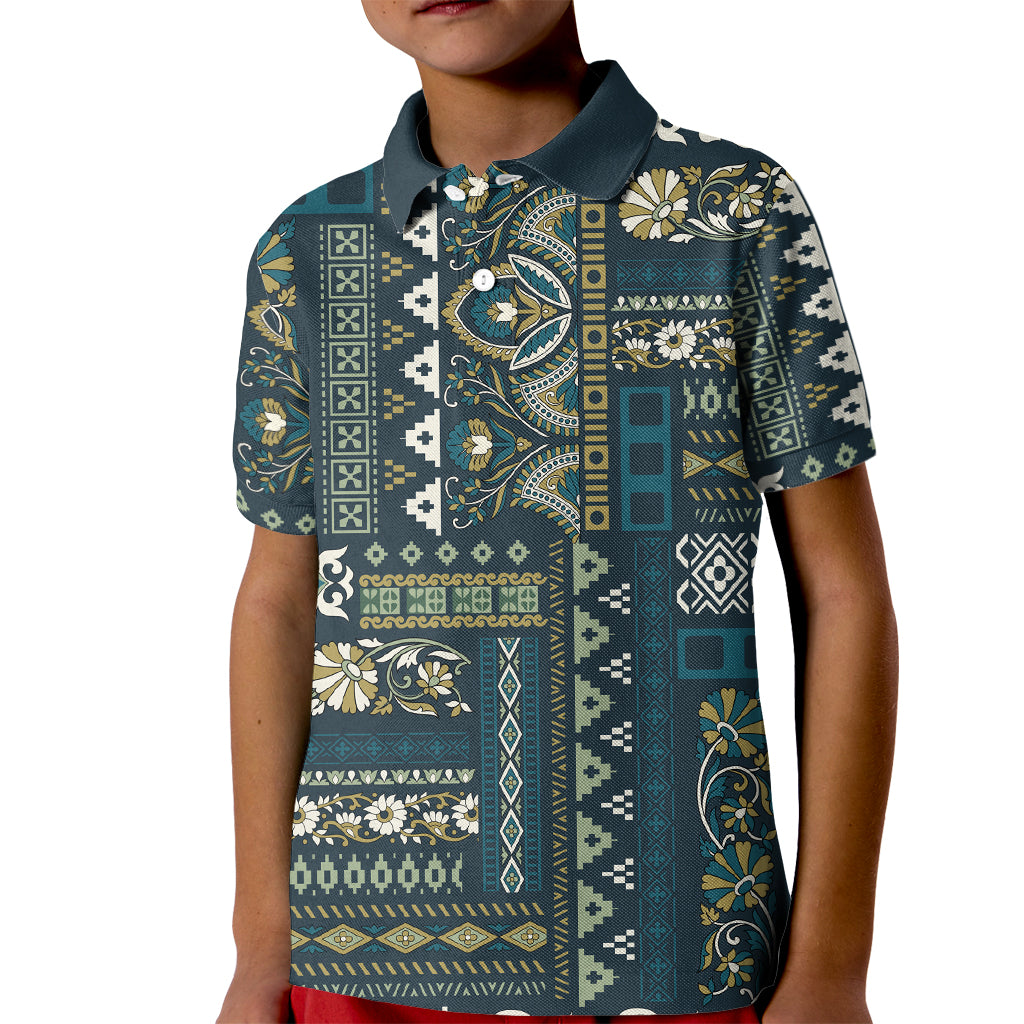 Persian Patchwork Pattern Kid Polo Shirt Unique Blue - Wonder Print Shop
