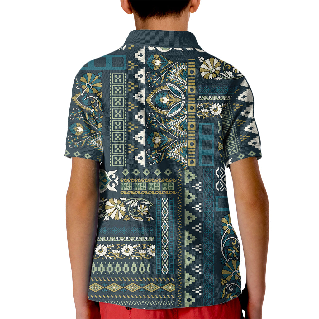 Persian Patchwork Pattern Kid Polo Shirt Unique Blue - Wonder Print Shop
