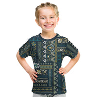 Persian Patchwork Pattern Kid T Shirt Unique Blue - Wonder Print Shop