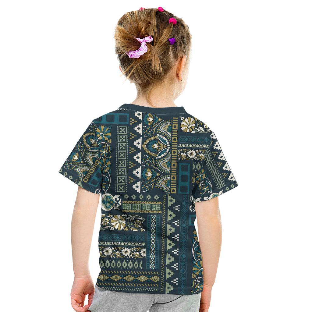 Persian Patchwork Pattern Kid T Shirt Unique Blue - Wonder Print Shop