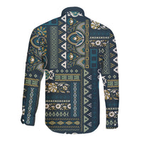 Persian Patchwork Pattern Long Sleeve Button Shirt Unique Blue - Wonder Print Shop