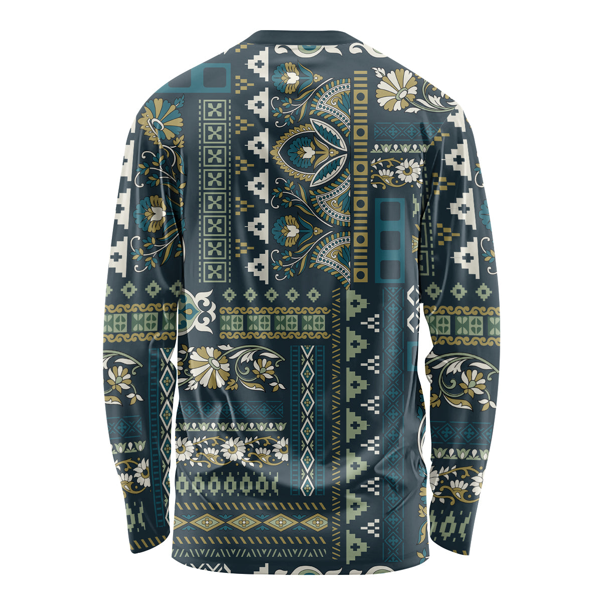 Persian Patchwork Pattern Long Sleeve Shirt Unique Blue - Wonder Print Shop