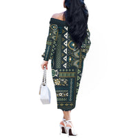 Persian Patchwork Pattern Off The Shoulder Long Sleeve Dress Unique Blue - Wonder Print Shop