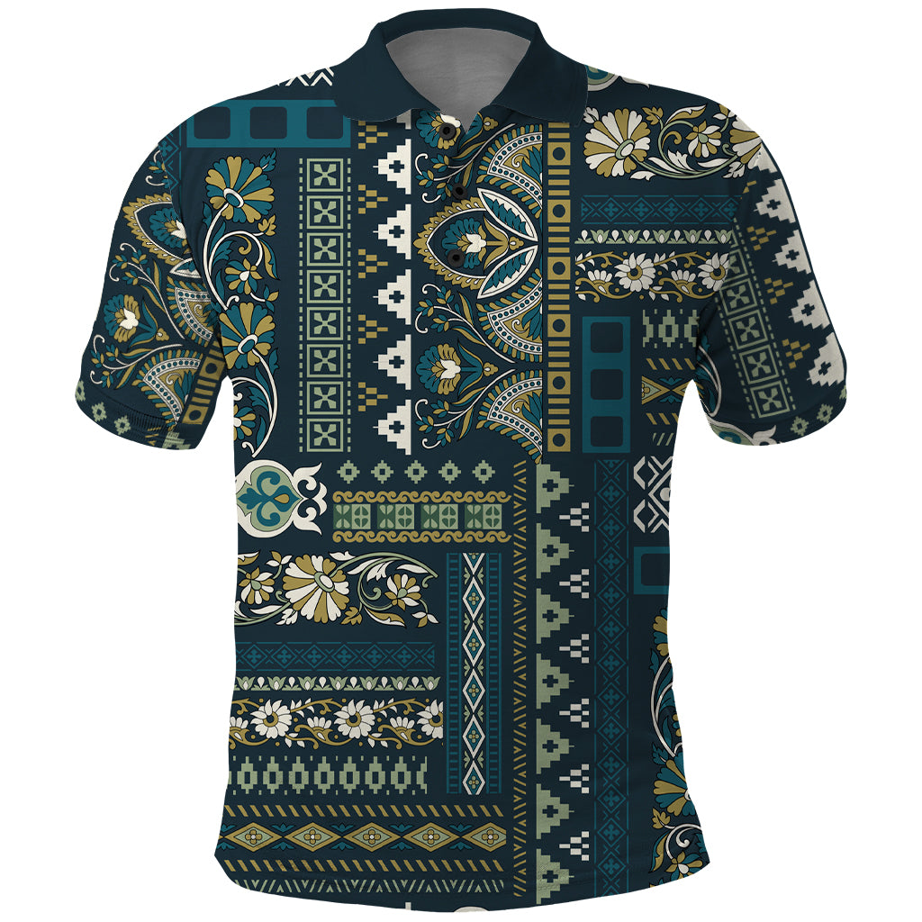 Persian Patchwork Pattern Polo Shirt Unique Blue - Wonder Print Shop