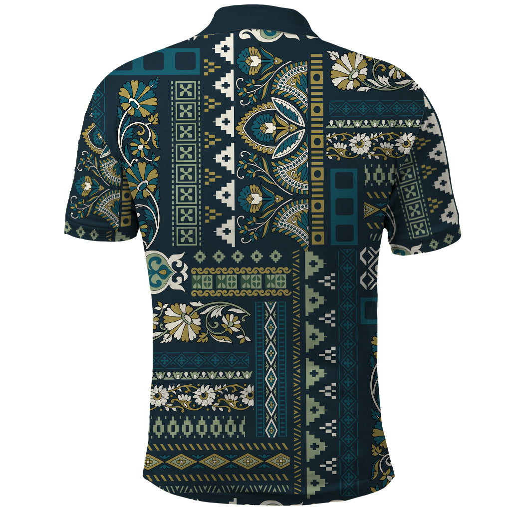 Persian Patchwork Pattern Polo Shirt Unique Blue - Wonder Print Shop