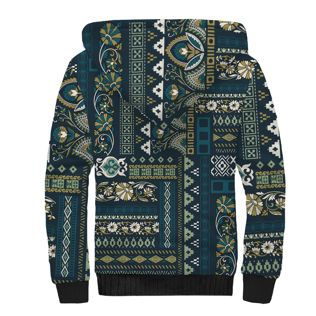 Persian Patchwork Pattern Sherpa Hoodie Unique Blue - Wonder Print Shop