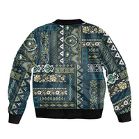 Persian Patchwork Pattern Sleeve Zip Bomber Jacket Unique Blue - Wonder Print Shop