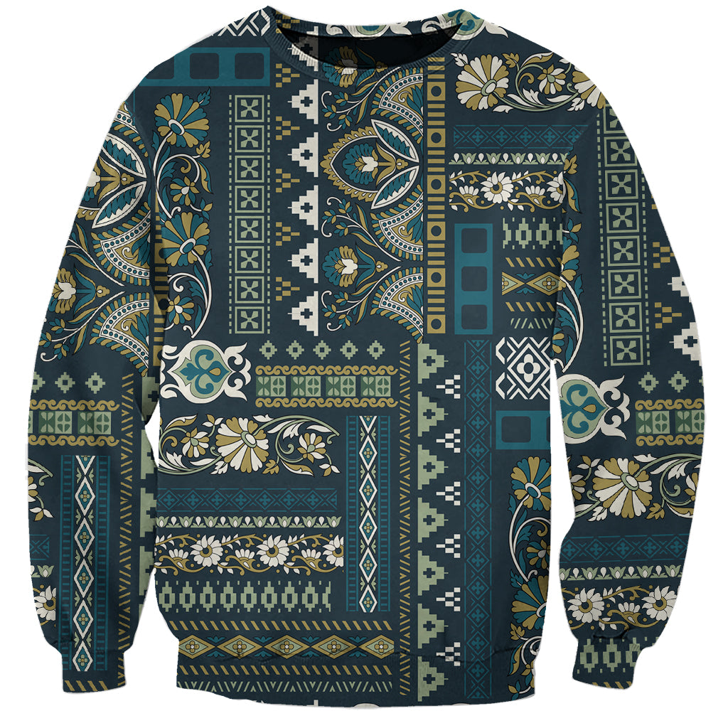 Persian Patchwork Pattern Sweatshirt Unique Blue - Wonder Print Shop