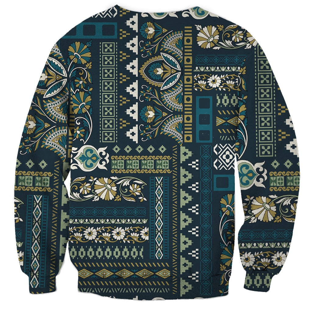 Persian Patchwork Pattern Sweatshirt Unique Blue - Wonder Print Shop