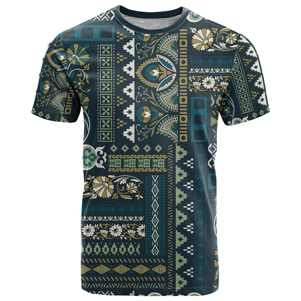 Persian Patchwork Pattern T Shirt Unique Blue - Wonder Print Shop