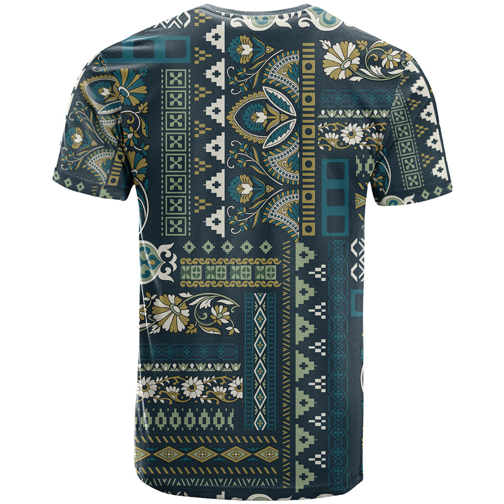 Persian Patchwork Pattern T Shirt Unique Blue - Wonder Print Shop