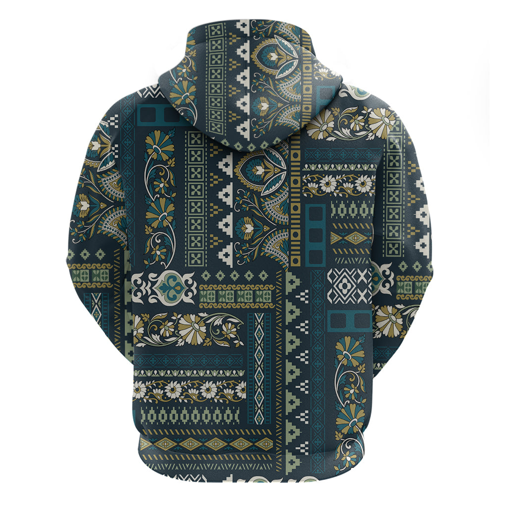 Persian Patchwork Pattern Zip Hoodie Unique Blue - Wonder Print Shop