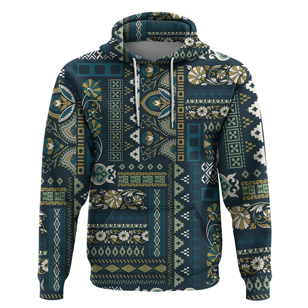 Persian Patchwork Pattern Zip Hoodie Unique Blue - Wonder Print Shop