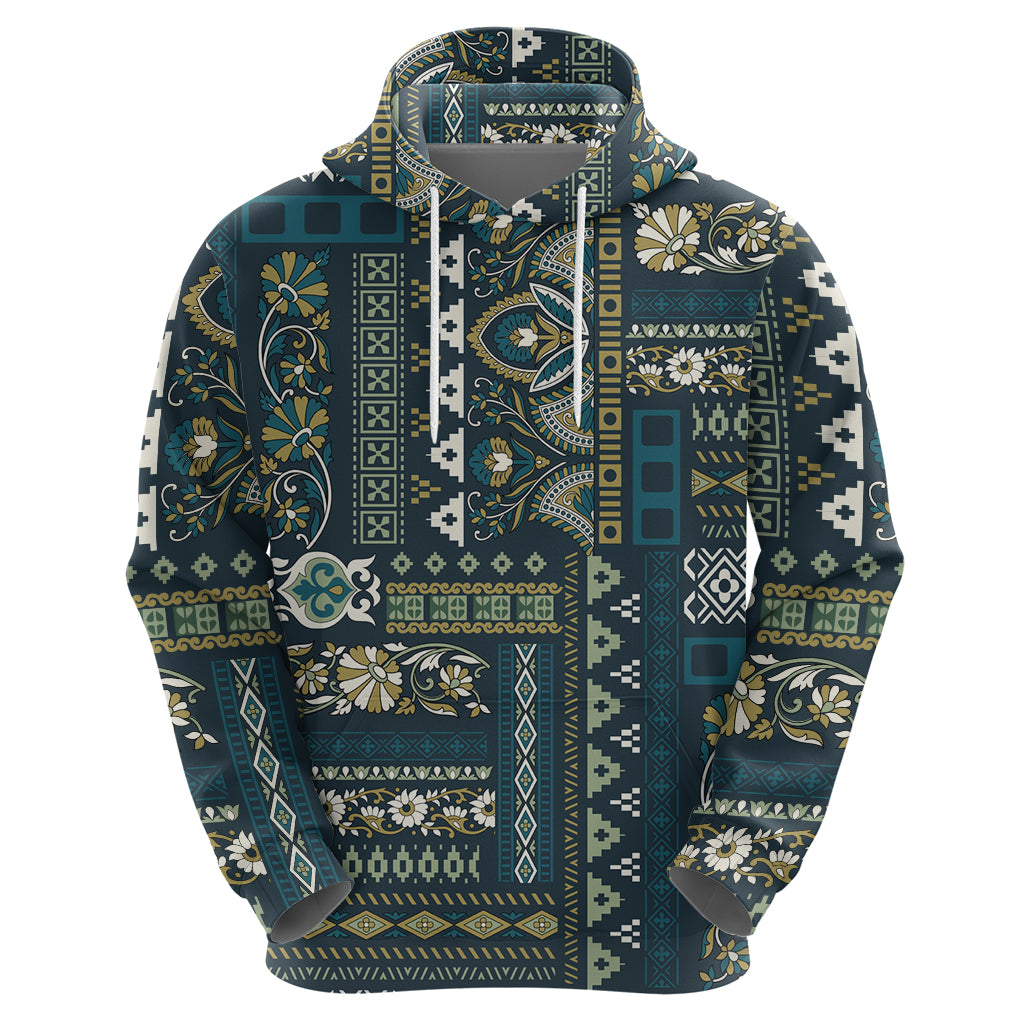 Persian Patchwork Pattern Zip Hoodie Unique Blue - Wonder Print Shop