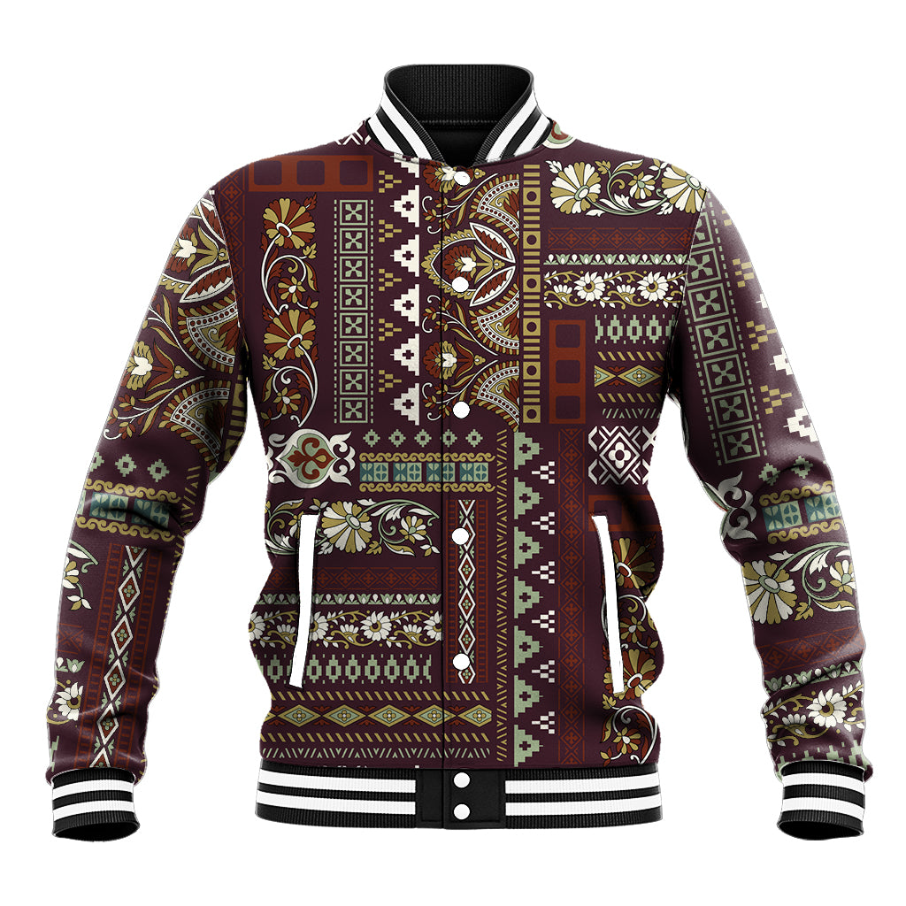 Persian Patchwork Pattern Baseball Jacket Unique Brown - Wonder Print Shop
