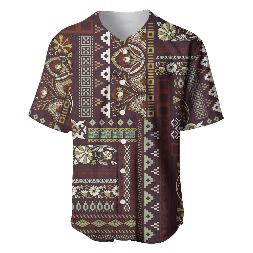 Persian Patchwork Pattern Baseball Jersey Unique Brown - Wonder Print Shop