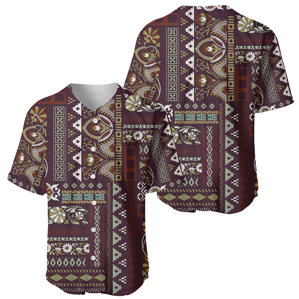 Persian Patchwork Pattern Baseball Jersey Unique Brown - Wonder Print Shop