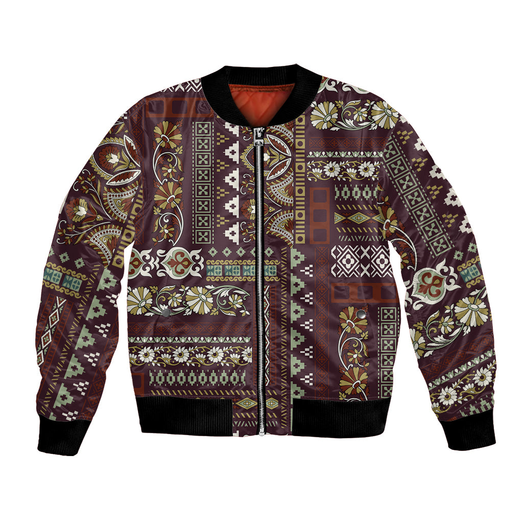 Persian Patchwork Pattern Bomber Jacket Unique Brown - Wonder Print Shop