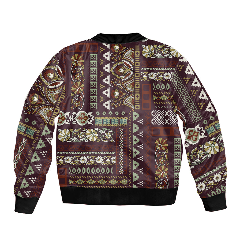 Persian Patchwork Pattern Bomber Jacket Unique Brown - Wonder Print Shop
