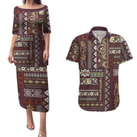Persian Patchwork Pattern Couples Matching Puletasi and Hawaiian Shirt Unique Brown - Wonder Print Shop