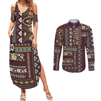 Persian Patchwork Pattern Couples Matching Summer Maxi Dress and Long Sleeve Button Shirt Unique Brown - Wonder Print Shop