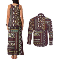 Persian Patchwork Pattern Couples Matching Tank Maxi Dress and Long Sleeve Button Shirt Unique Brown - Wonder Print Shop