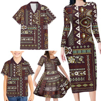 Persian Patchwork Pattern Family Matching Long Sleeve Bodycon Dress and Hawaiian Shirt Unique Brown - Wonder Print Shop