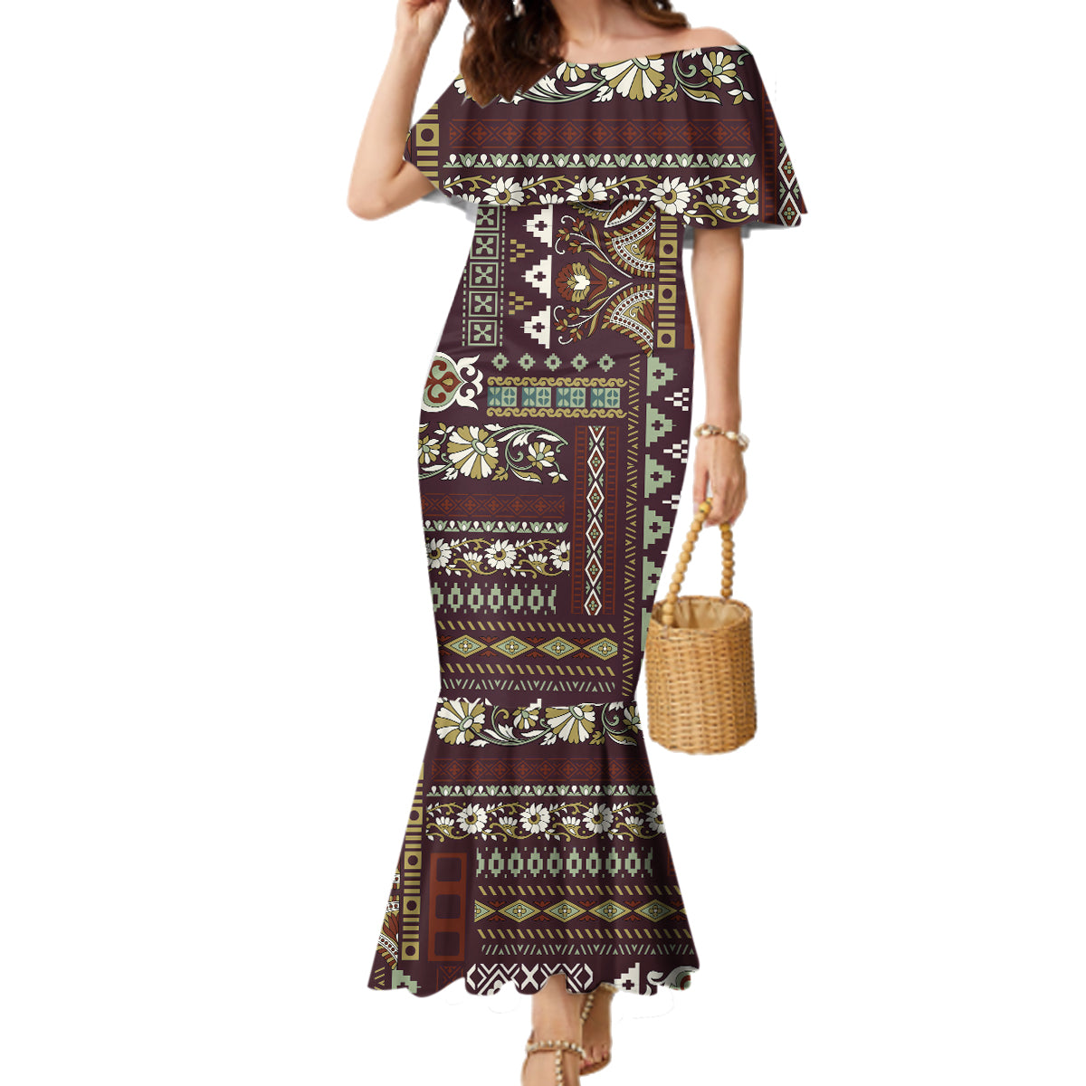 Persian Patchwork Pattern Family Matching Mermaid Dress and Hawaiian Shirt Unique Brown - Wonder Print Shop