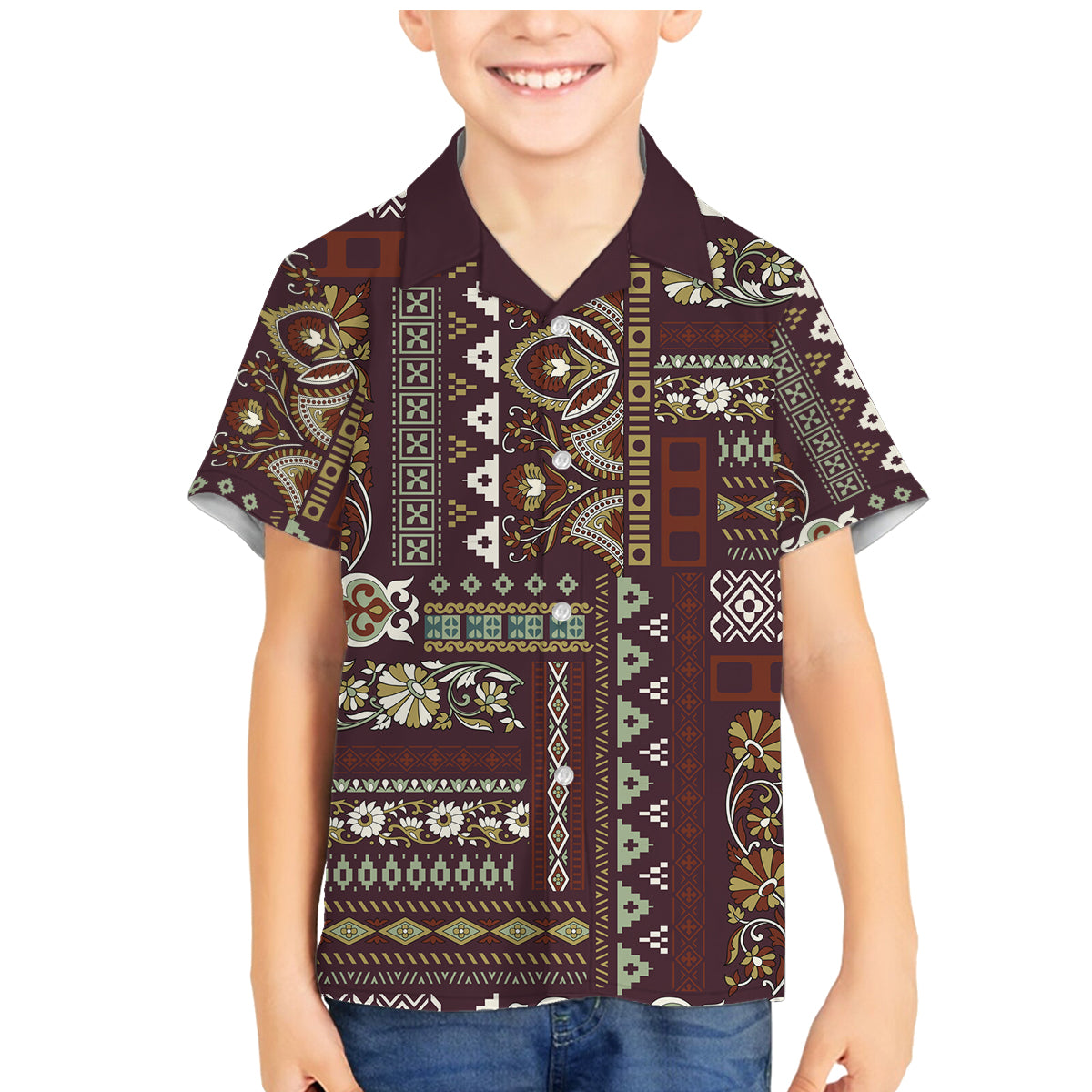 Persian Patchwork Pattern Family Matching Mermaid Dress and Hawaiian Shirt Unique Brown - Wonder Print Shop