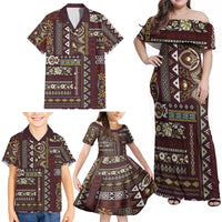 Persian Patchwork Pattern Family Matching Off Shoulder Maxi Dress and Hawaiian Shirt Unique Brown - Wonder Print Shop