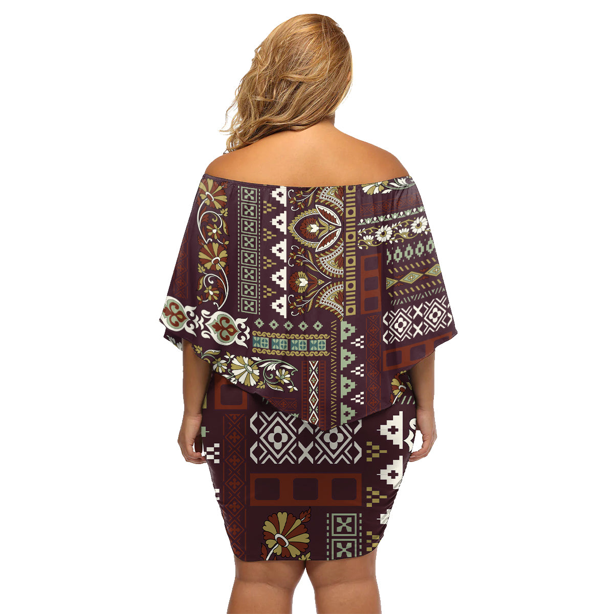 Persian Patchwork Pattern Family Matching Off Shoulder Short Dress and Hawaiian Shirt Unique Brown - Wonder Print Shop