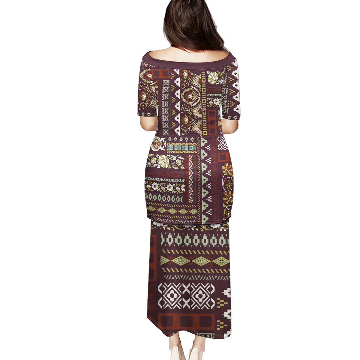 Persian Patchwork Pattern Family Matching Puletasi and Hawaiian Shirt Unique Brown - Wonder Print Shop