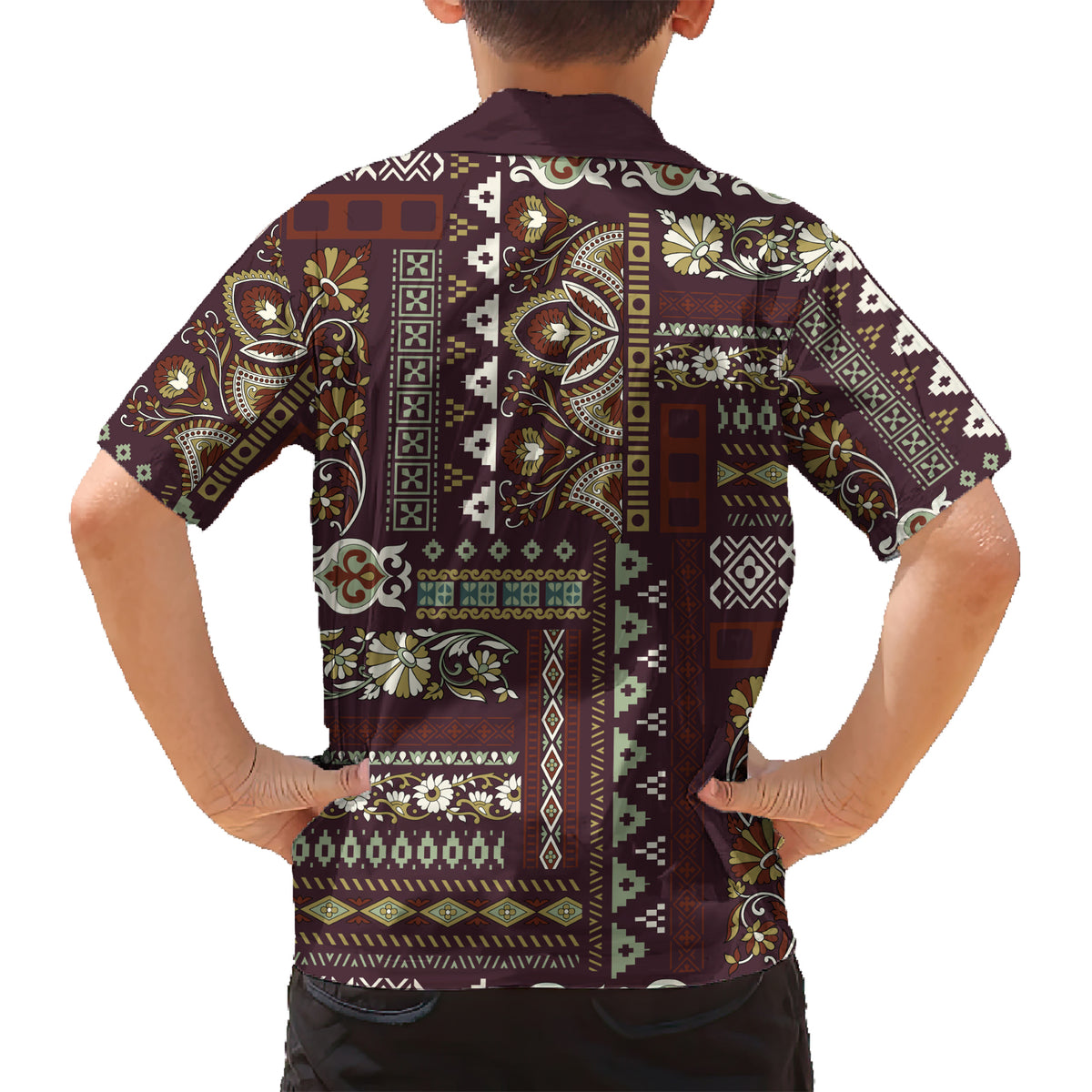 Persian Patchwork Pattern Family Matching Short Sleeve Bodycon Dress and Hawaiian Shirt Unique Brown - Wonder Print Shop