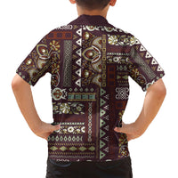 Persian Patchwork Pattern Family Matching Short Sleeve Bodycon Dress and Hawaiian Shirt Unique Brown - Wonder Print Shop