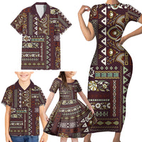 Persian Patchwork Pattern Family Matching Short Sleeve Bodycon Dress and Hawaiian Shirt Unique Brown - Wonder Print Shop
