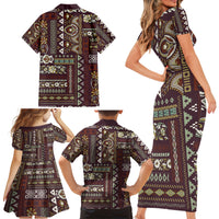 Persian Patchwork Pattern Family Matching Short Sleeve Bodycon Dress and Hawaiian Shirt Unique Brown - Wonder Print Shop