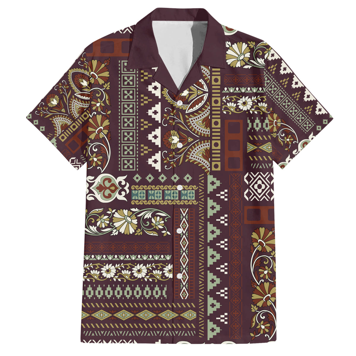 Persian Patchwork Pattern Family Matching Short Sleeve Bodycon Dress and Hawaiian Shirt Unique Brown - Wonder Print Shop