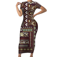 Persian Patchwork Pattern Family Matching Short Sleeve Bodycon Dress and Hawaiian Shirt Unique Brown - Wonder Print Shop