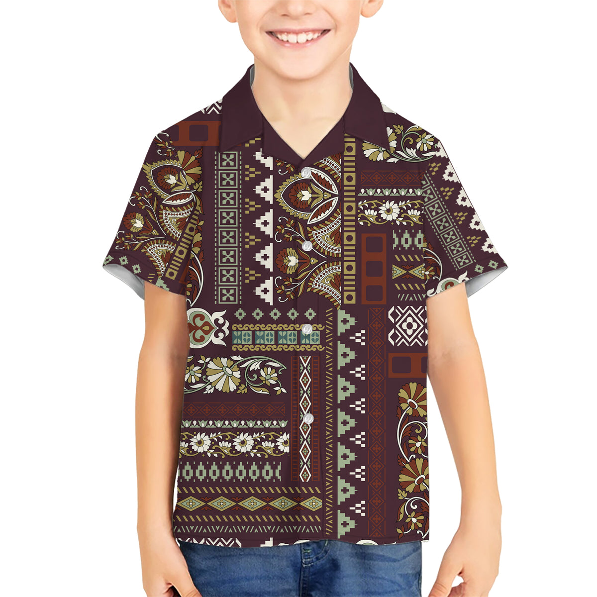 Persian Patchwork Pattern Family Matching Short Sleeve Bodycon Dress and Hawaiian Shirt Unique Brown - Wonder Print Shop