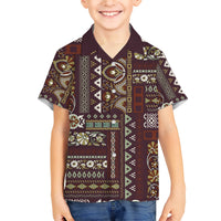 Persian Patchwork Pattern Family Matching Short Sleeve Bodycon Dress and Hawaiian Shirt Unique Brown - Wonder Print Shop