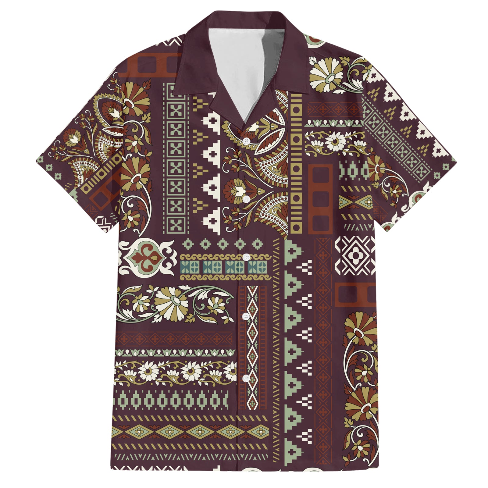 Persian Patchwork Pattern Hawaiian Shirt Unique Brown - Wonder Print Shop