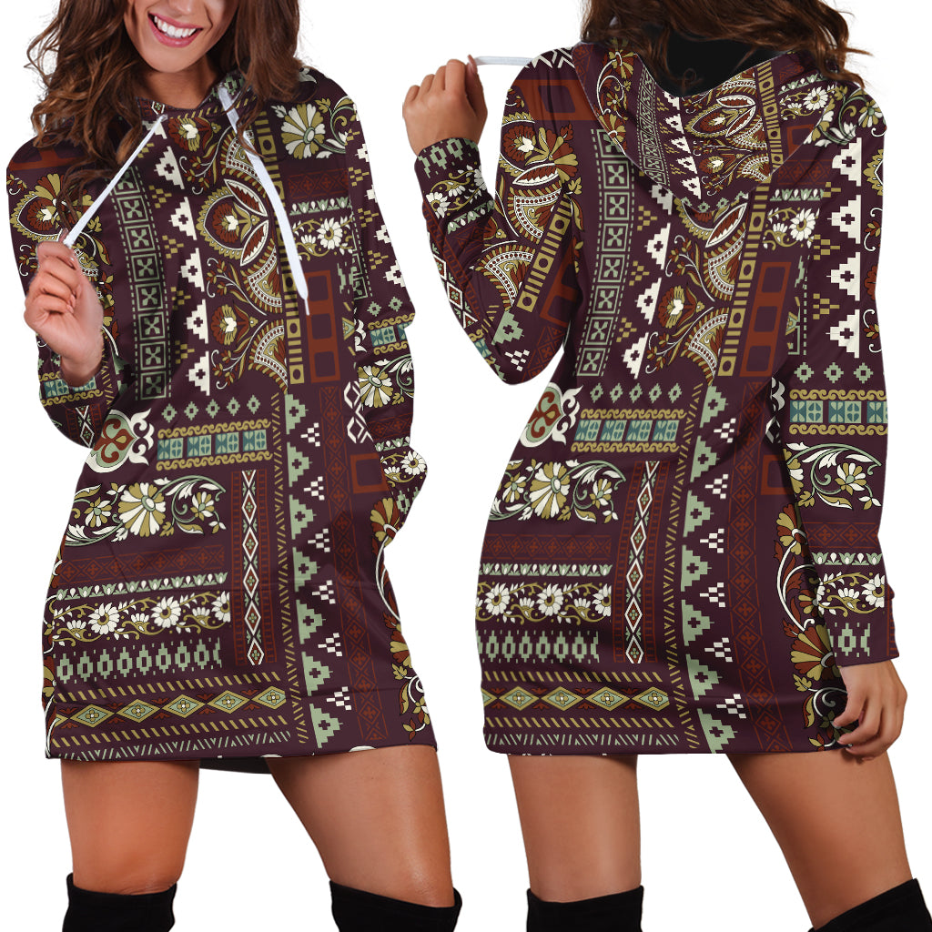 Persian Patchwork Pattern Hoodie Dress Unique Brown - Wonder Print Shop