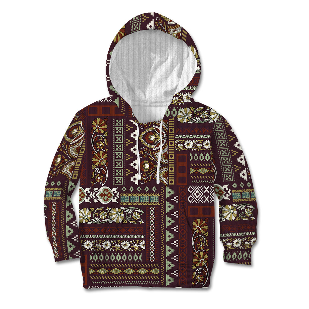 Persian Patchwork Pattern Kid Hoodie Unique Brown - Wonder Print Shop