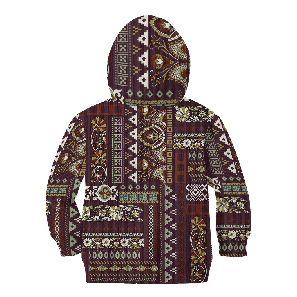 Persian Patchwork Pattern Kid Hoodie Unique Brown - Wonder Print Shop