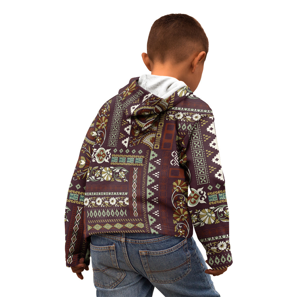 Persian Patchwork Pattern Kid Hoodie Unique Brown - Wonder Print Shop