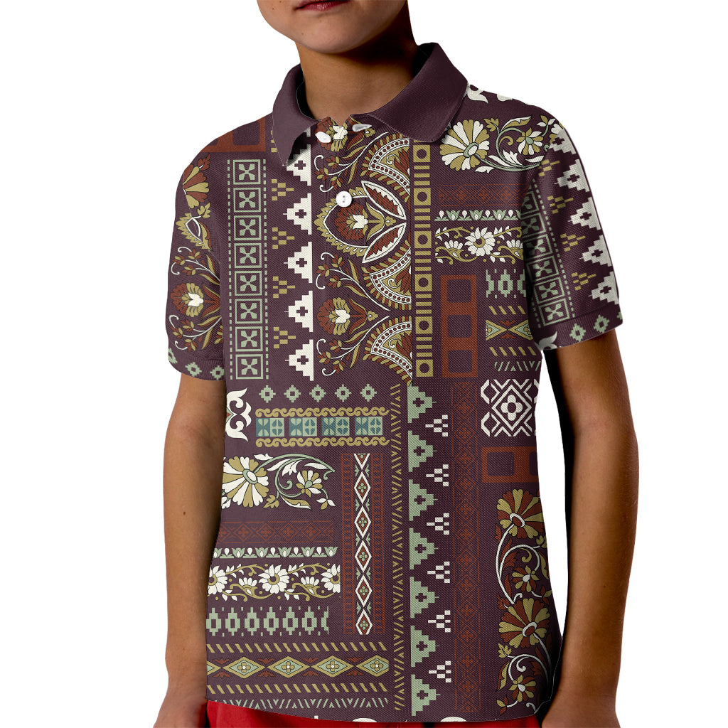 Persian Patchwork Pattern Kid Polo Shirt Unique Brown - Wonder Print Shop