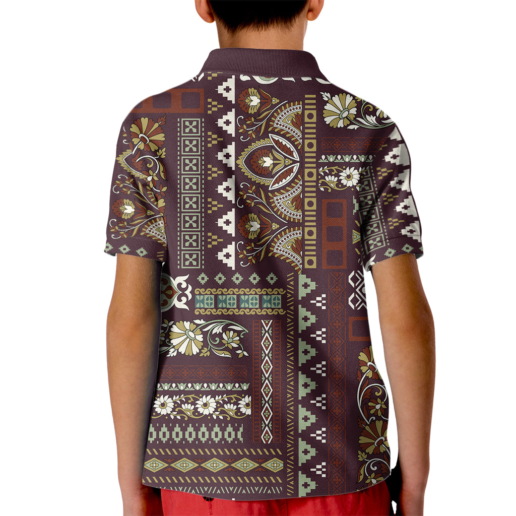 Persian Patchwork Pattern Kid Polo Shirt Unique Brown - Wonder Print Shop
