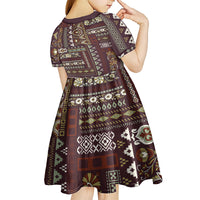 Persian Patchwork Pattern Kid Short Sleeve Dress Unique Brown - Wonder Print Shop