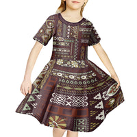 Persian Patchwork Pattern Kid Short Sleeve Dress Unique Brown - Wonder Print Shop