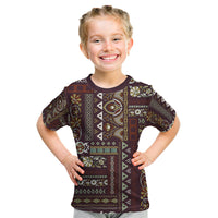 Persian Patchwork Pattern Kid T Shirt Unique Brown - Wonder Print Shop
